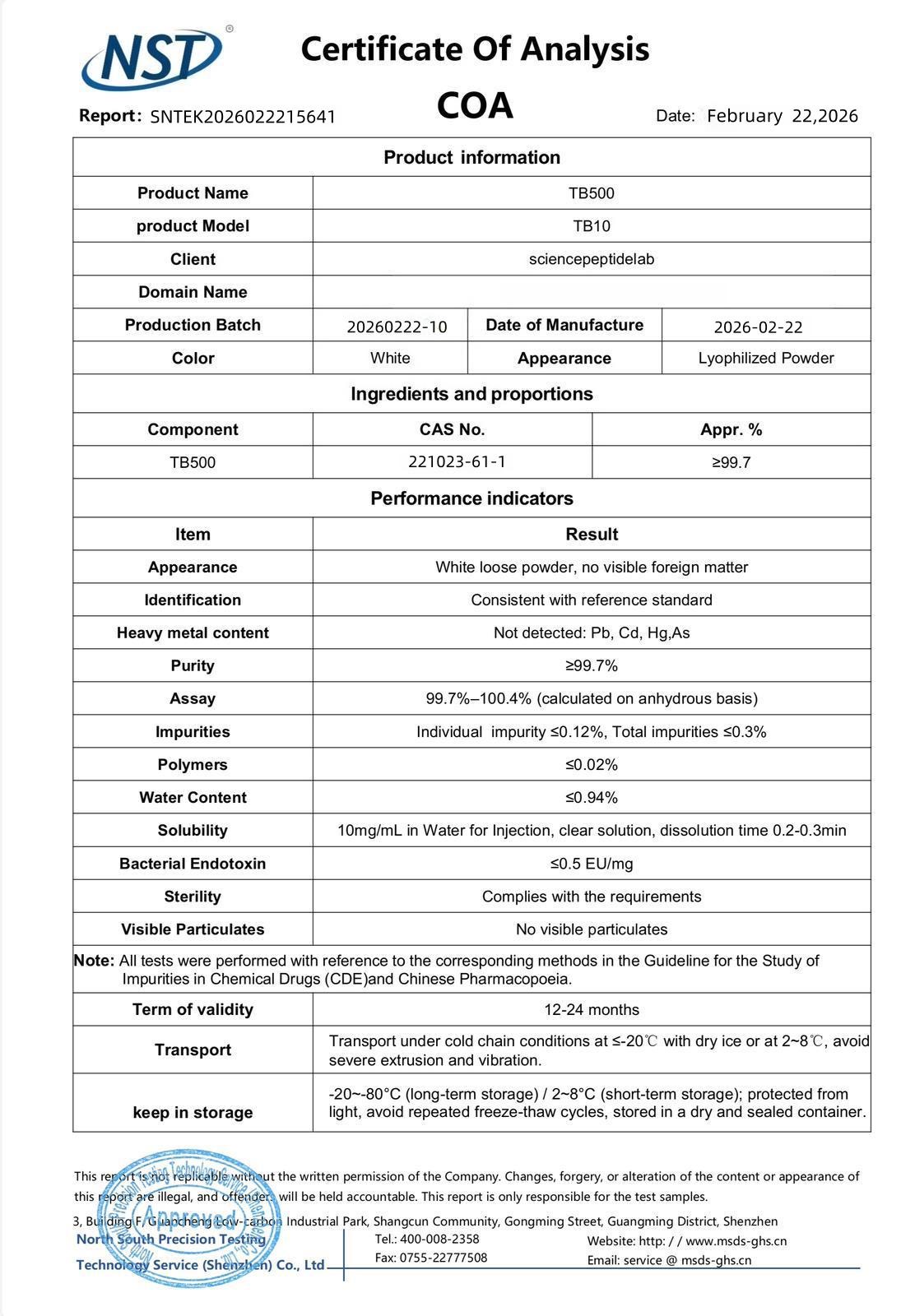 Certificate of Analysis — TB-500 · TB-005