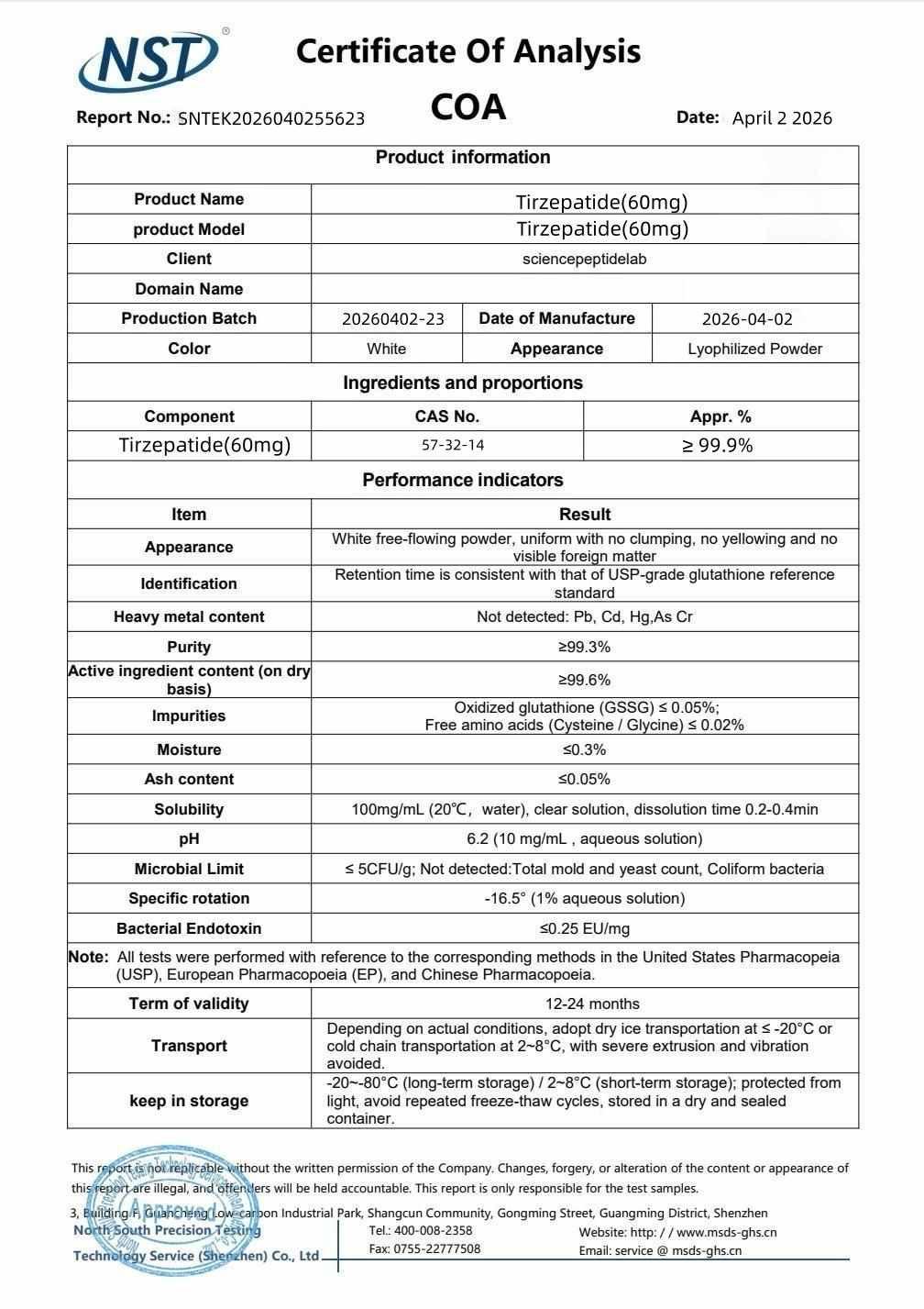 Certificate of Analysis — Tirzepatide · TZ-003
